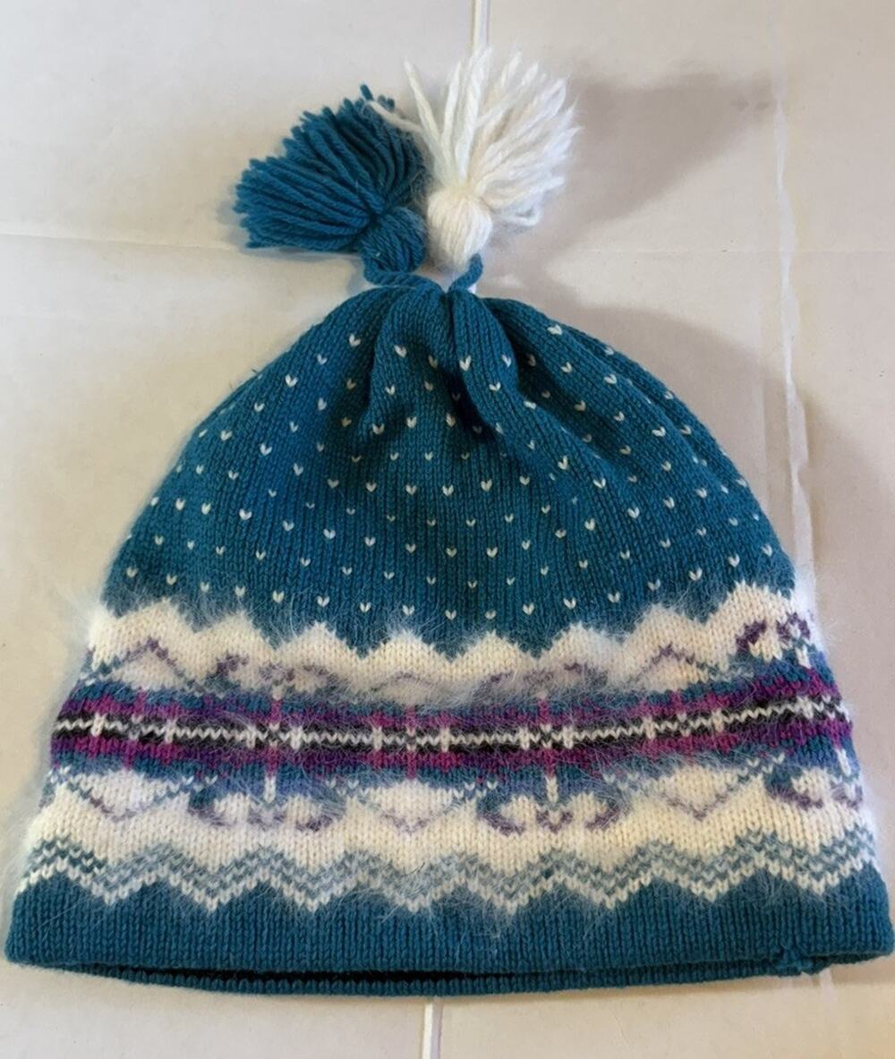 Wool Beanie Hat Nordic Fair Isle Ski Tassel One Size